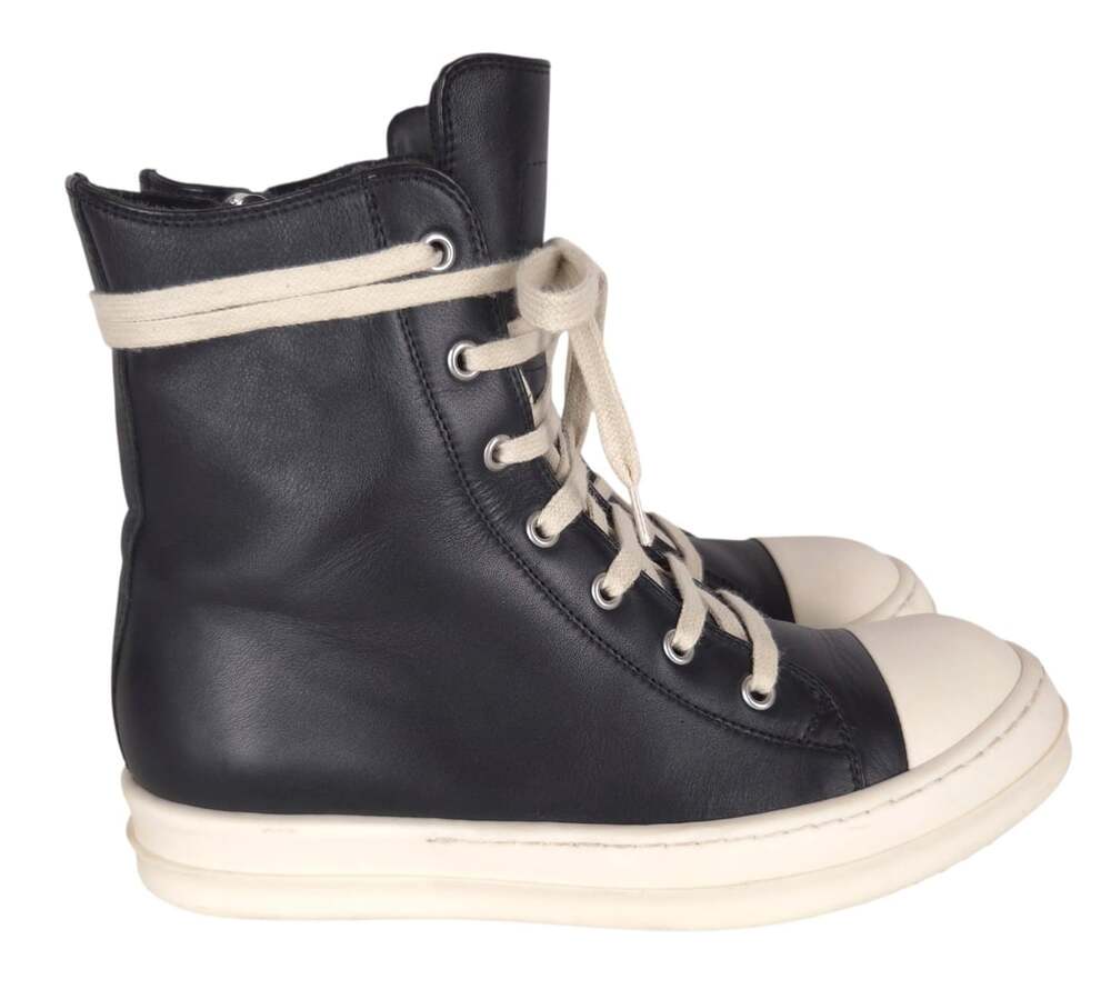 Rick Owens Calf Leather High Top Sneakers US 8 EU 38 Womens Black Milk $975